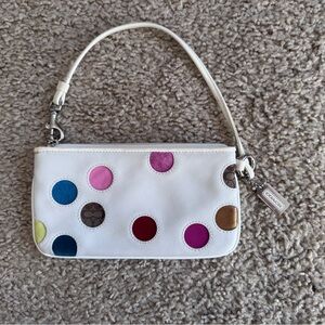 Coach White Wristlet with Multicolor Dots